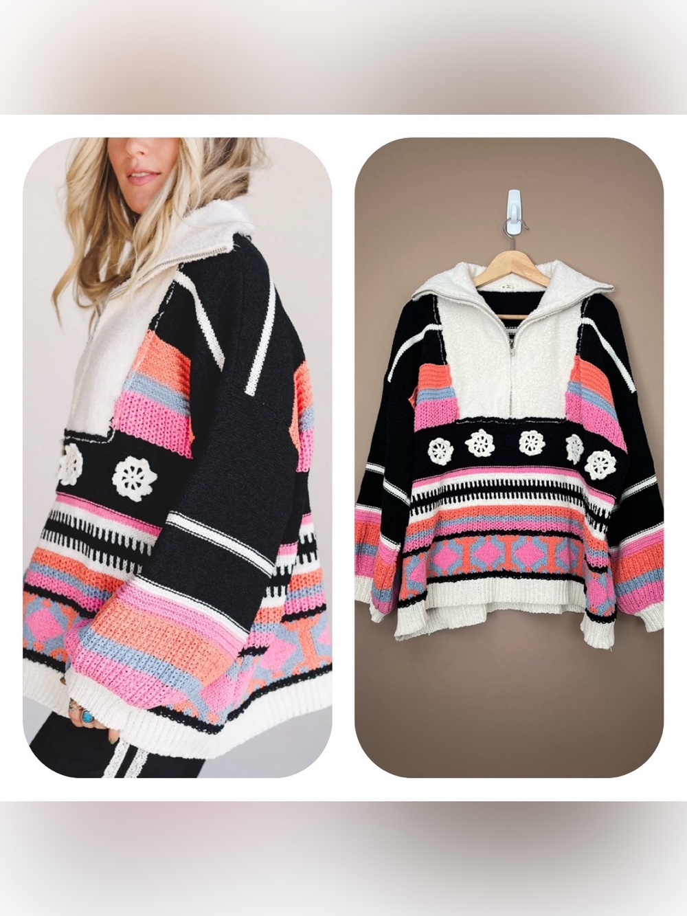 {POL} Opal Patterned Chunky Knit Oversized Pullover Sweater - Womens Medium